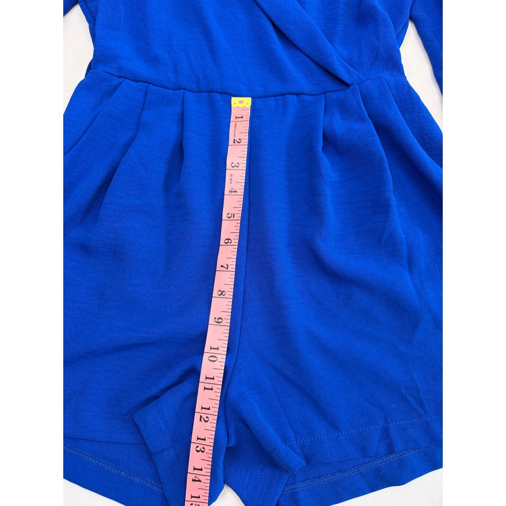 Monteau Los Angeles Royal Blue Wrap Front Romper 3/4 Puff Sleeve Small - Picture 14 of 15